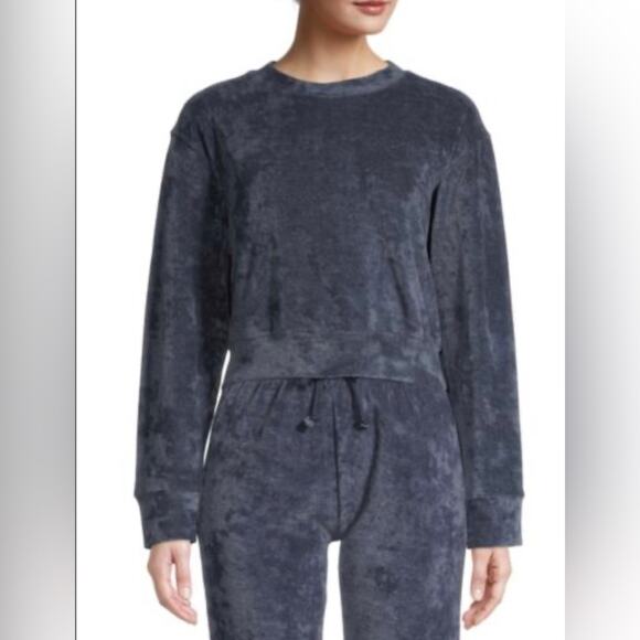 Noize NWT Midnight Blue Velour Cropped Sweatshirt Women’s Size Medium - Picture 1 of 7